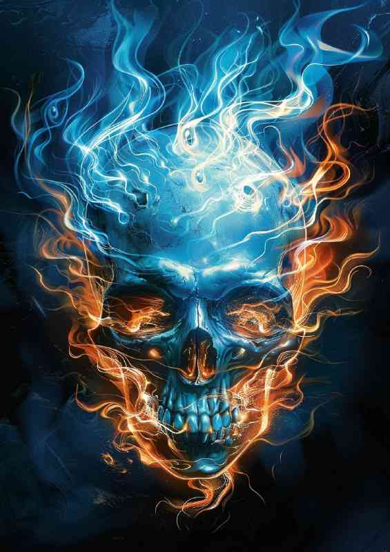 A blue skull with blue flames over it | Metal Poster