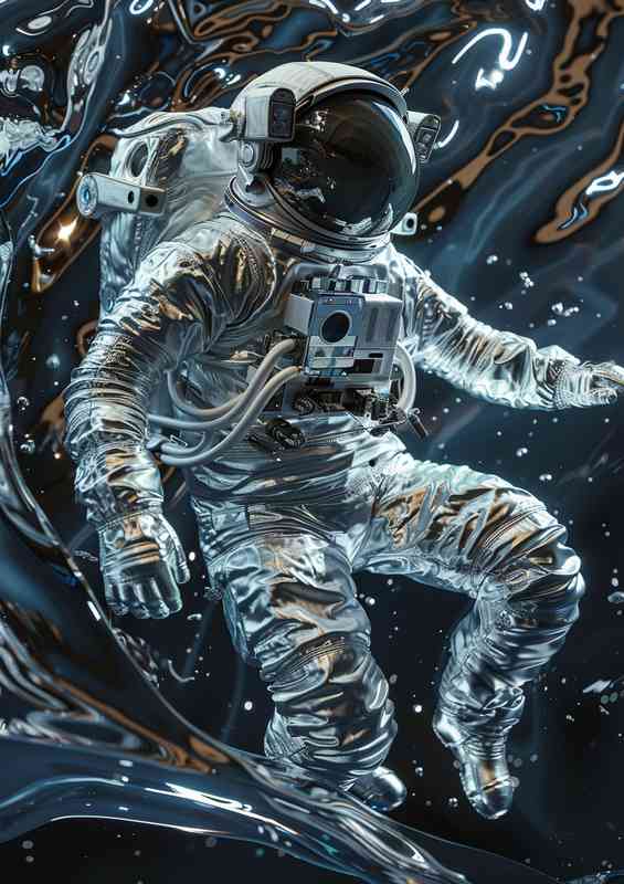 Astronaut is floating with stars and swirls | Metal Poster