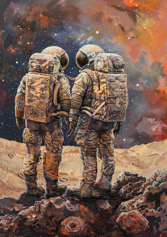 Astronauts standing on a deserted planet | Metal Poster