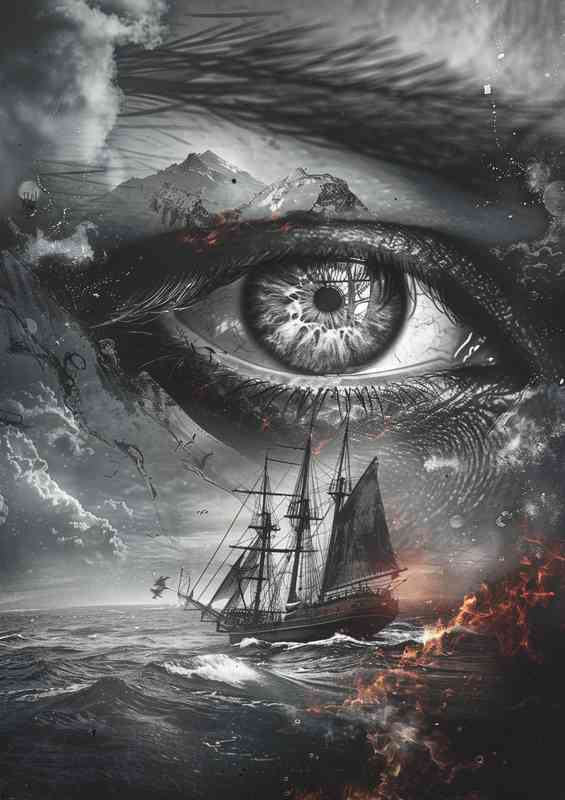 Eye with a ship in the ocean | Metal Poster