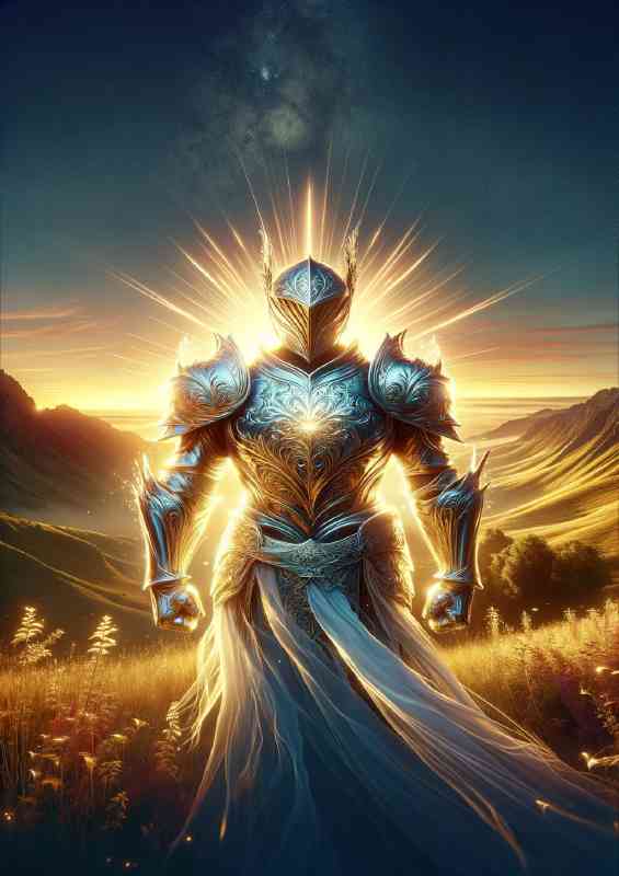 Warrior in light themed armor radiating a brilliant aura | Metal Poster