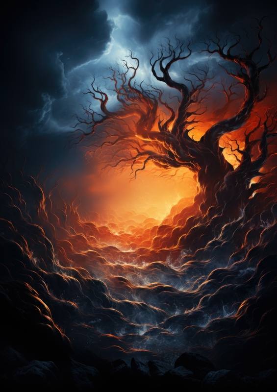 Abstract Storm single tree | Metal Poster