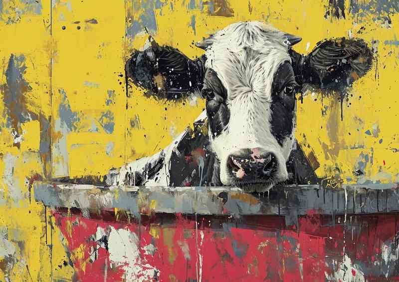 Cow in a tub street art style | Metal Poster