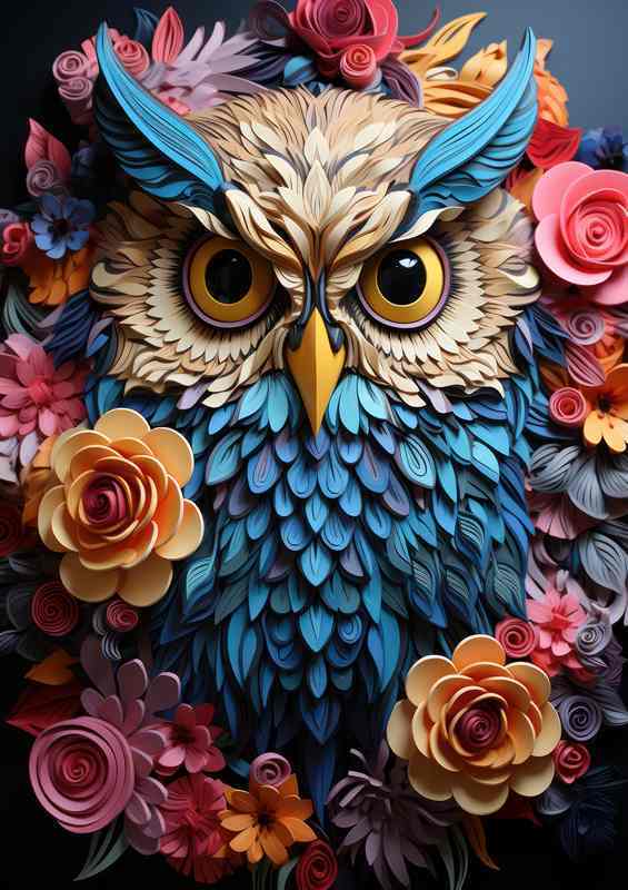 Ollie The Owl Surrounded By Flowers | Metal Poster