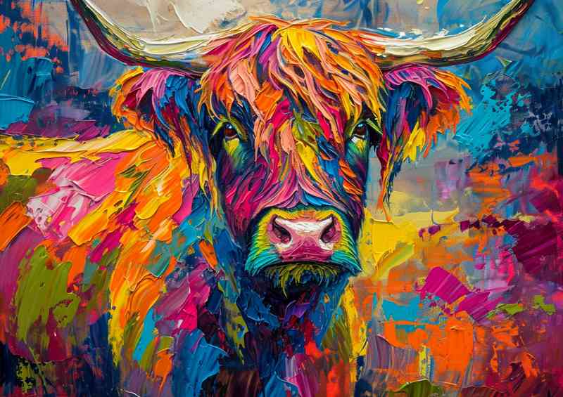 Painting of colorful highland cow | Metal Poster