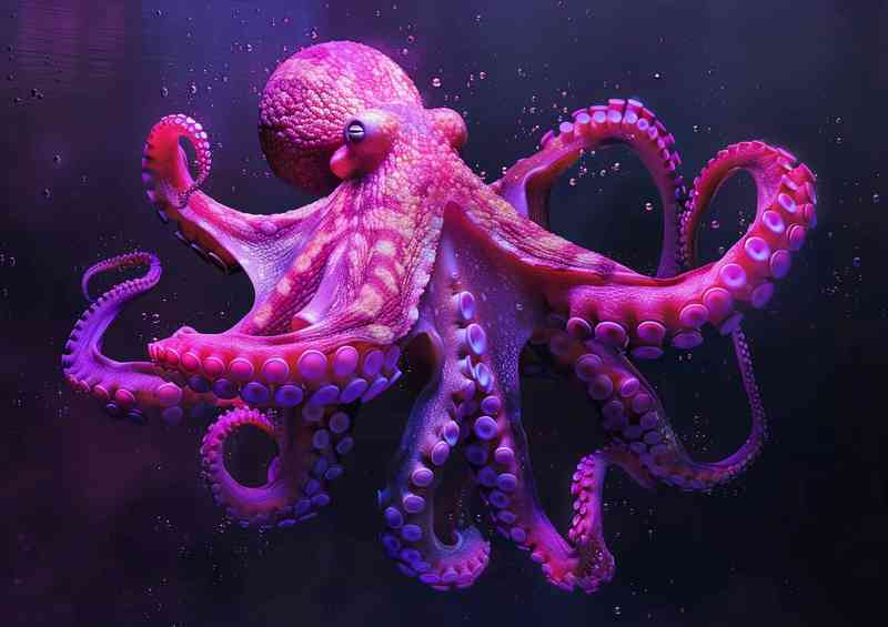 Pink Octopus in the darkness in the style of colorful | Metal Poster