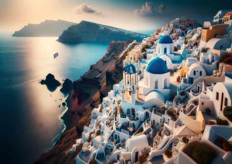 Santorini Greece Whitewashed Aegean View | Metal Poster
