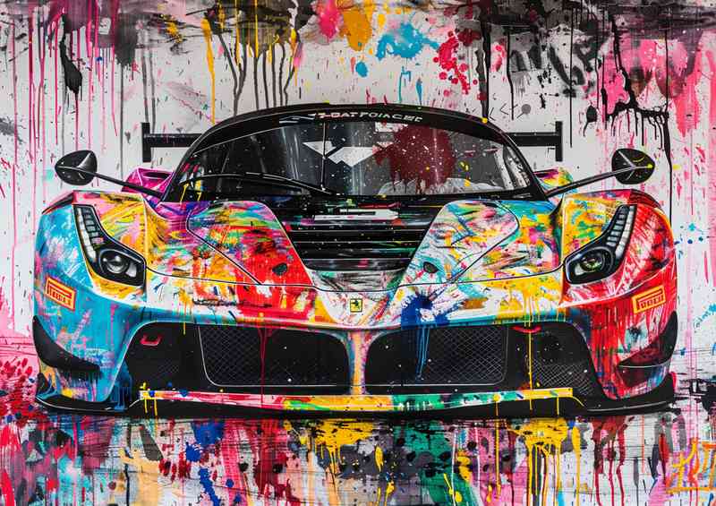 Graffiti painting of the Ferrari Le Mans race car | Metal Poster
