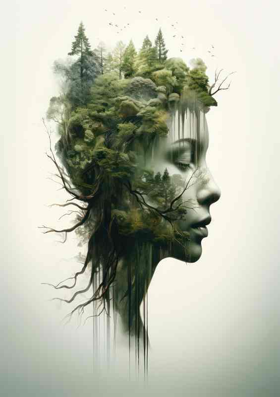 Ethereal Beauty Graceful Double Exposure Forest | Metal Poster