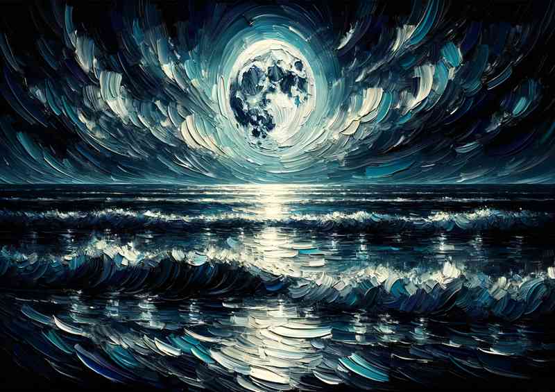 Beauty of a moonlit night over the ocean | Metal Poster