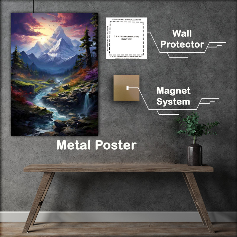 Buy Metal Poster : (Flowing babbling Creek Beneath Mountain)