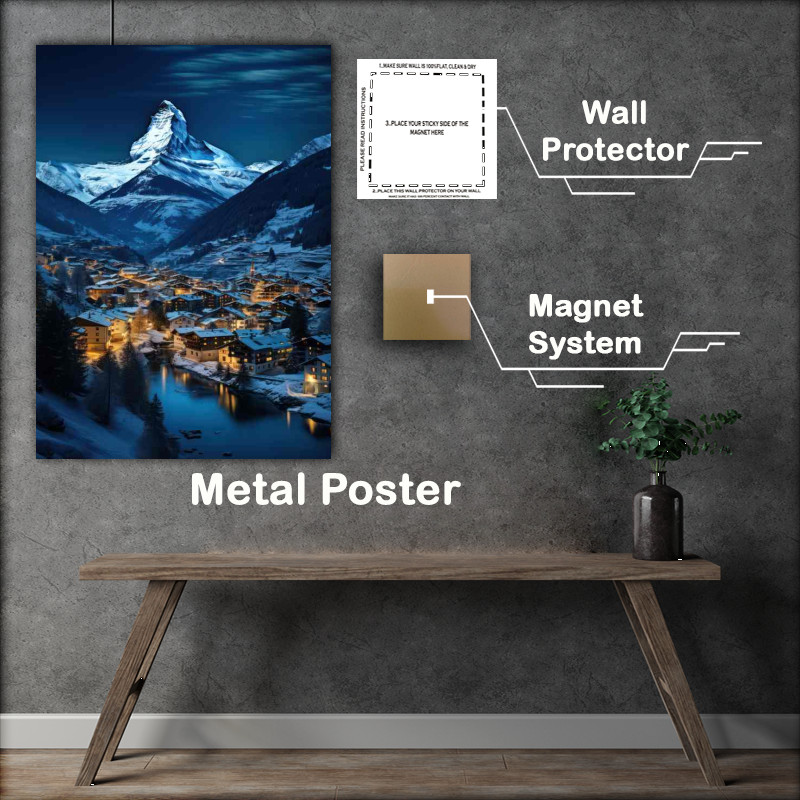 Buy Metal Poster : (Vibrant Zurich City Under Matterhorn Peak)