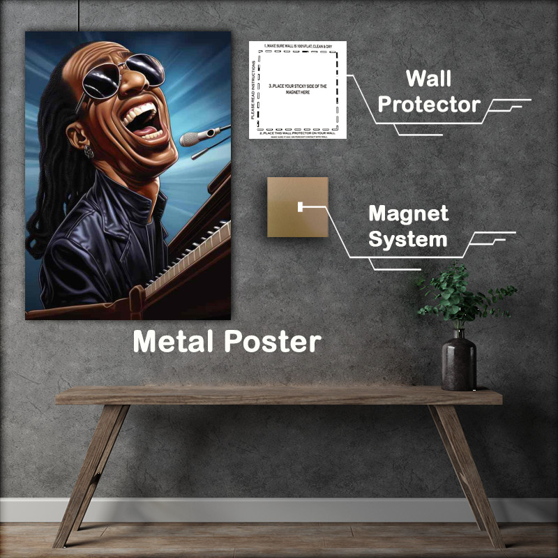 Buy Metal Poster : (Caricature of Stevie wonder playing the piano)