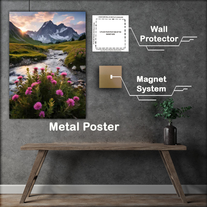 Buy Metal Poster : (Flowers in Purple Mountain Morning Call)