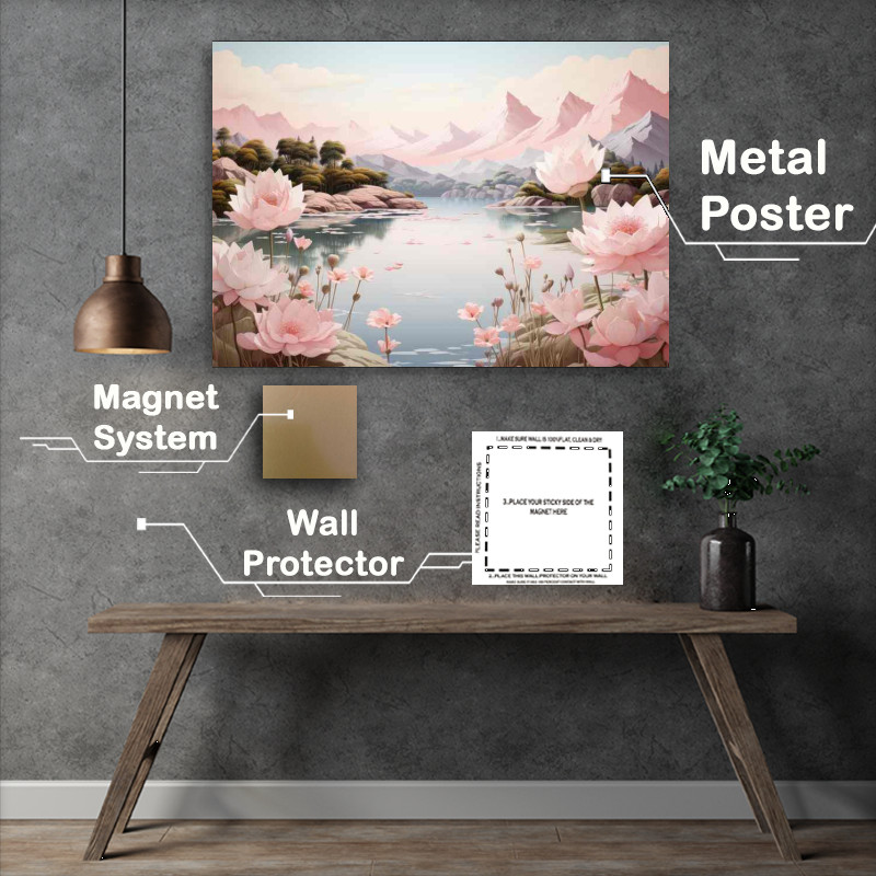 Buy Metal Poster : (Flowers And Mountains Pink Eternity)