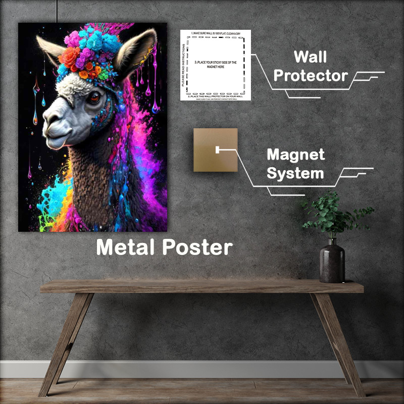 Buy Metal Poster : (Vibrant LLama Splash Art A Symphony of Colors)
