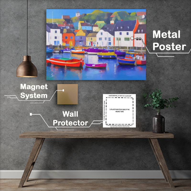 Buy Metal Poster : (Vibrant Coastal Charm Colorful Harbor Town)