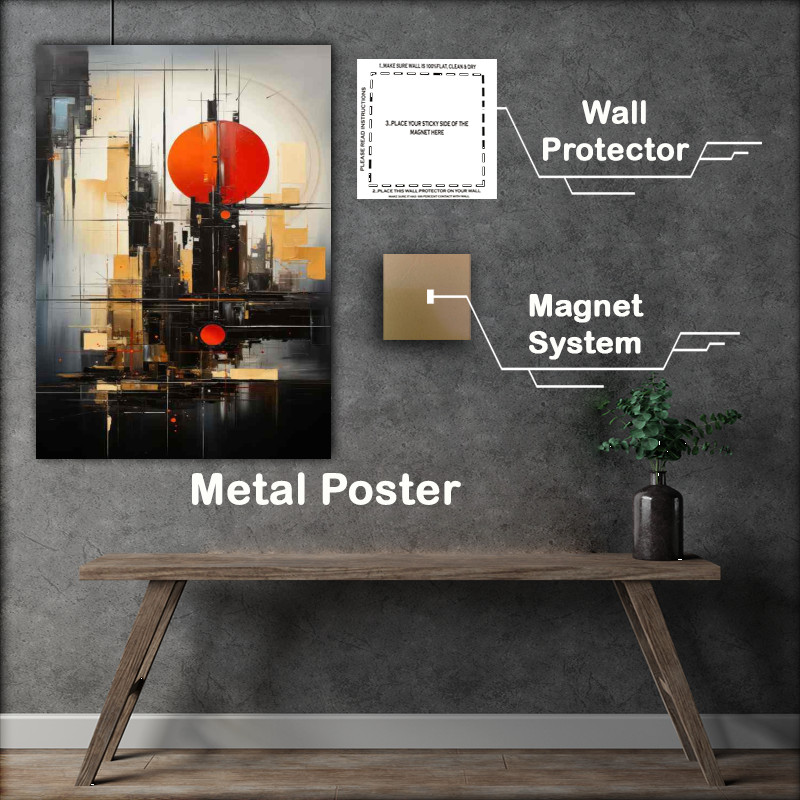 Buy Metal Poster : (Painting Abstract a red ball and square blocks)