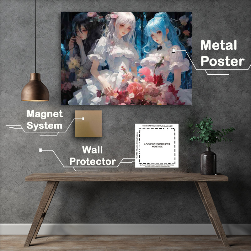 Buy Metal Poster : (Anime girls in white dress surrounded by flowers)