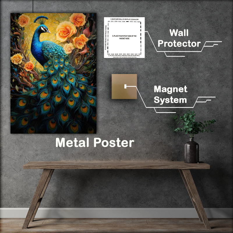 Buy Metal Poster Duo : (Vibrant Peacocks & Exquisite Flowers)