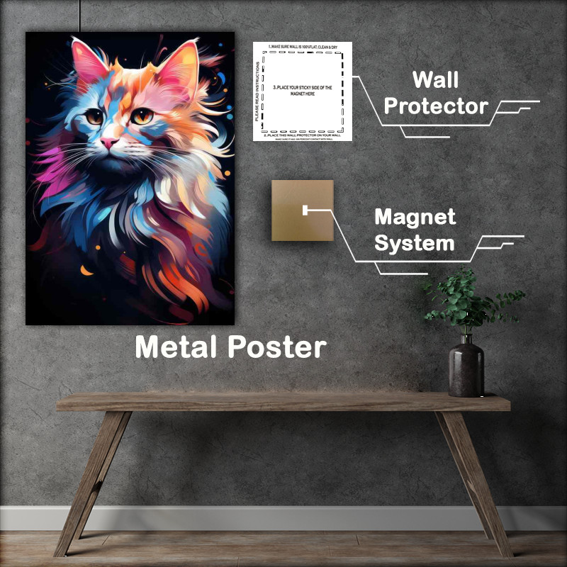 Buy Metal Poster : (Vibrant Feline Friends Exploring Colorful Cats)