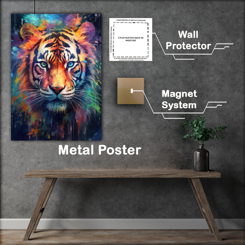 Buy Metal Poster : (Vibrant Vanguard of colours the tiger embrased)