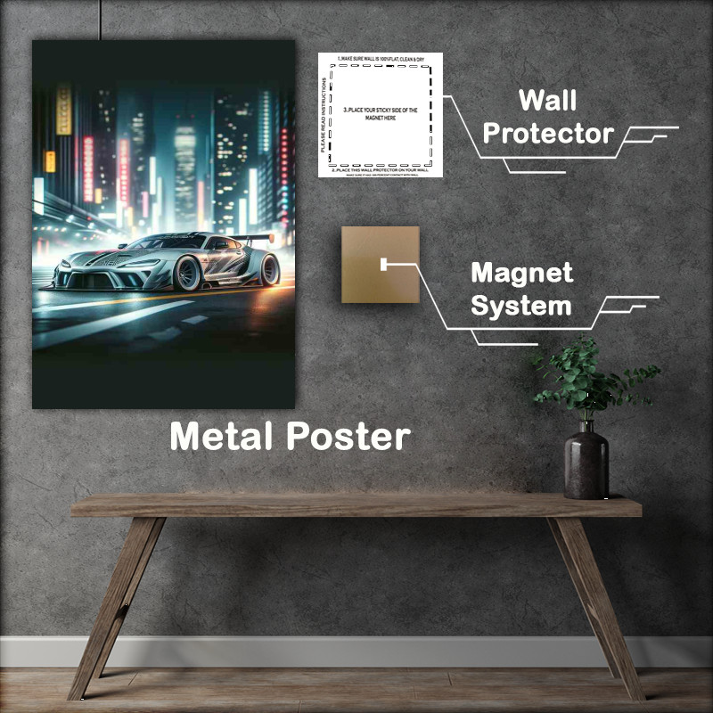 Buy Metal Poster : (Simplified Graphic Street Racing CarHigh Rise Buildings)