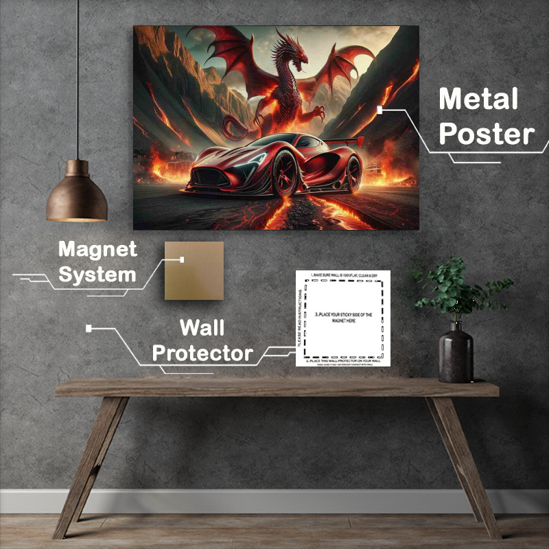 Buy : (Dragon Red Sports Car Metal Poster)