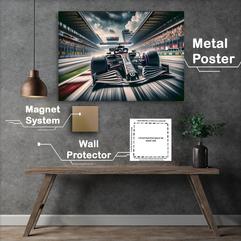 Buy Metal Poster : (Racing Car Speeding on Track down the straight)