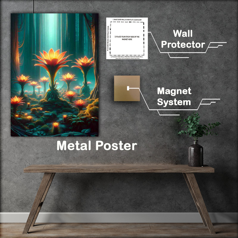 Buy : (Enchanted Forest with Luminescent Alien Flora Metal Poster (Neon))