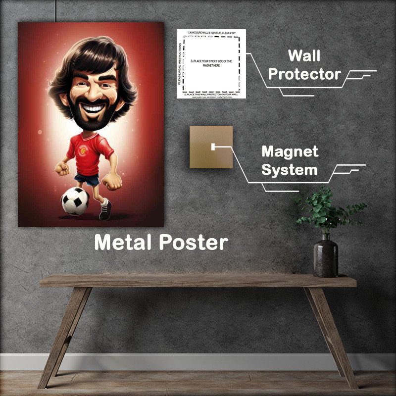 Buy Metal Poster : (Caricature of George best on the ball)