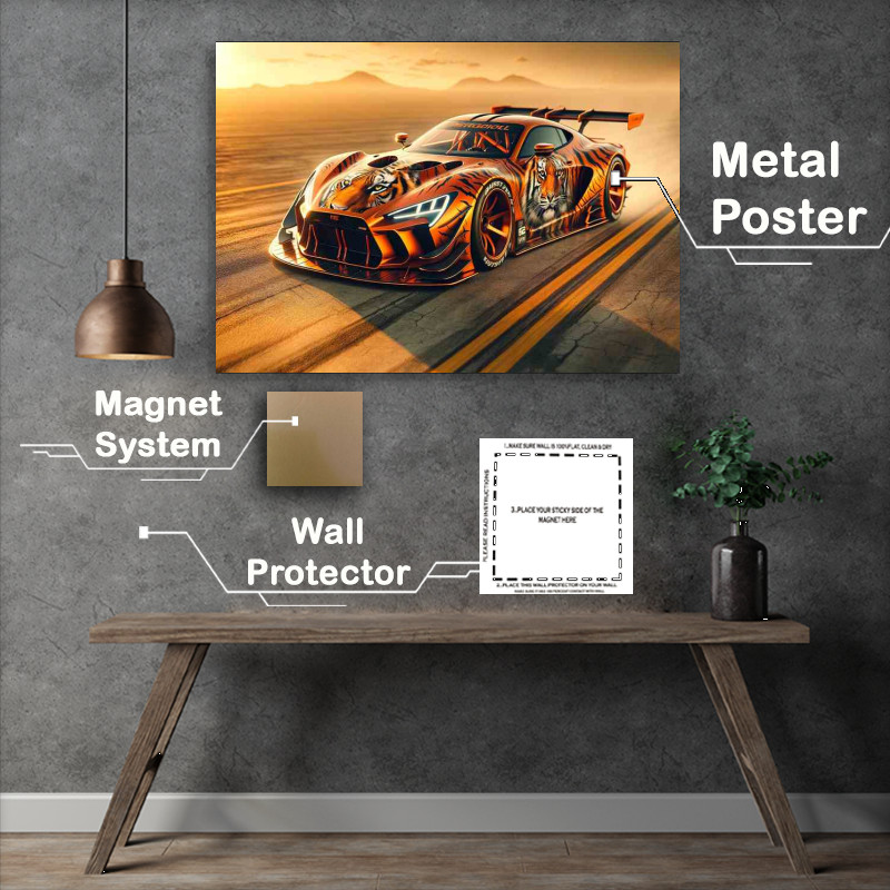 Buy : (Wild Tiger Essence Orange Racing Car Metal Poster)