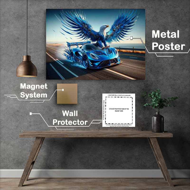 Buy Metal Poster : (Majestic Eagle Fusion Blue Sports Car Down the road)