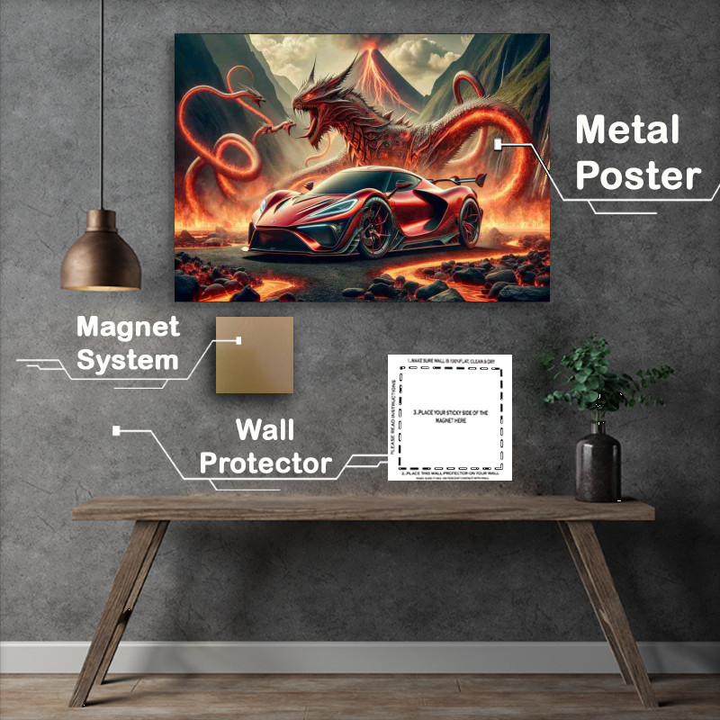 Buy : (Mythical Dragon Essence Red Sports Car Poster)