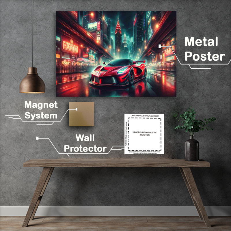 Buy : (Night City Supercar Metal Poster, Metallic Finish)