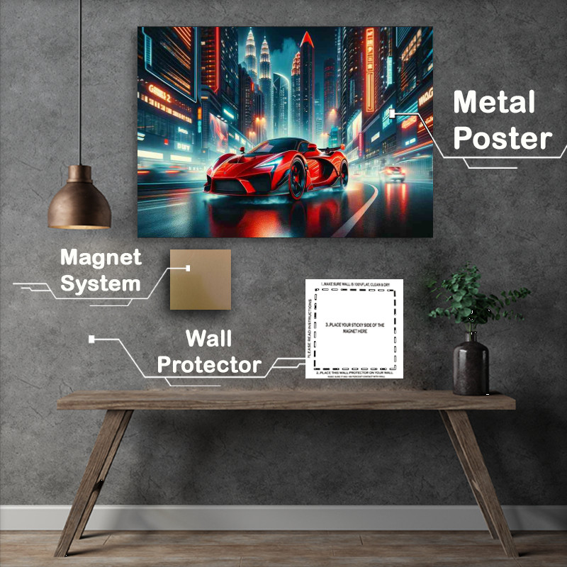 Buy : (Night City Supercar Metal Poster: Night City Car Poster)