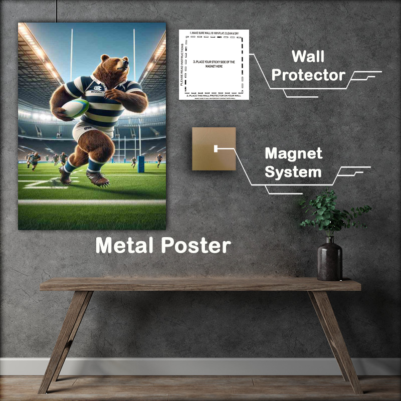 Buy Metal Poster : (Bear Playing Rugby in Rugby Outfit)