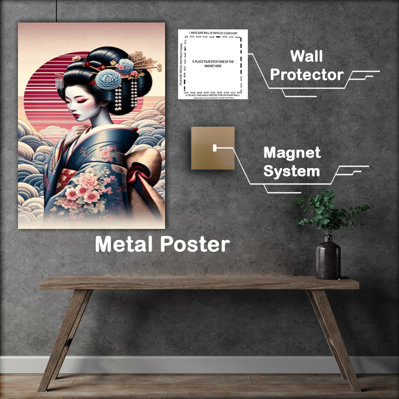 Buy Metal Poster : (Geisha Beauty Traditional Japanese Art in blue)