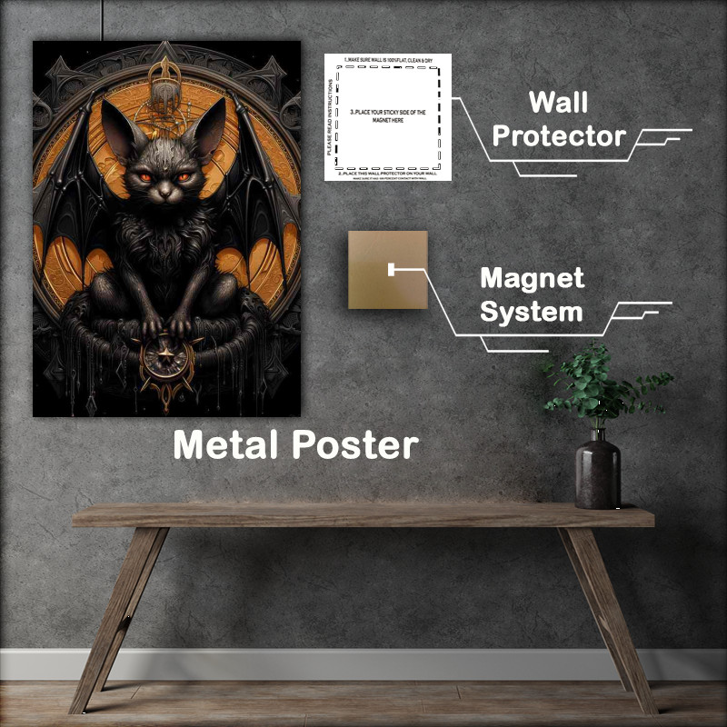 Buy Metal Poster : (A bat sitting on the moon and holding a pentagram)