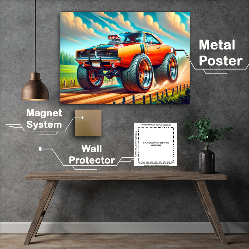 Buy Metal Poster : (Dodge Charger style in orange with big wheels)