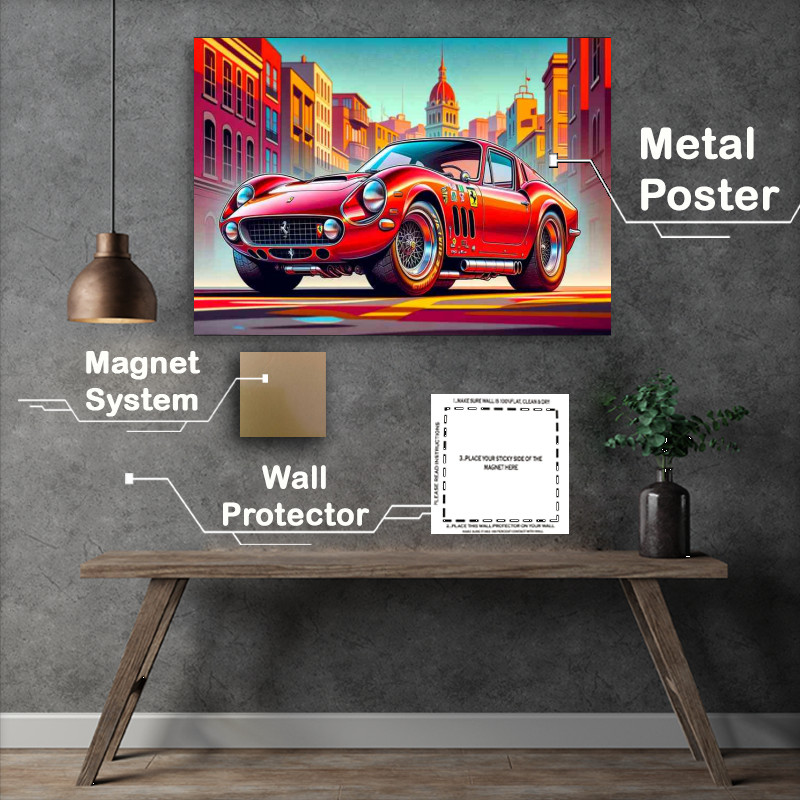 Buy Metal Poster : (Ferrari 365 GTB 4 Daytona style in red cartoon)