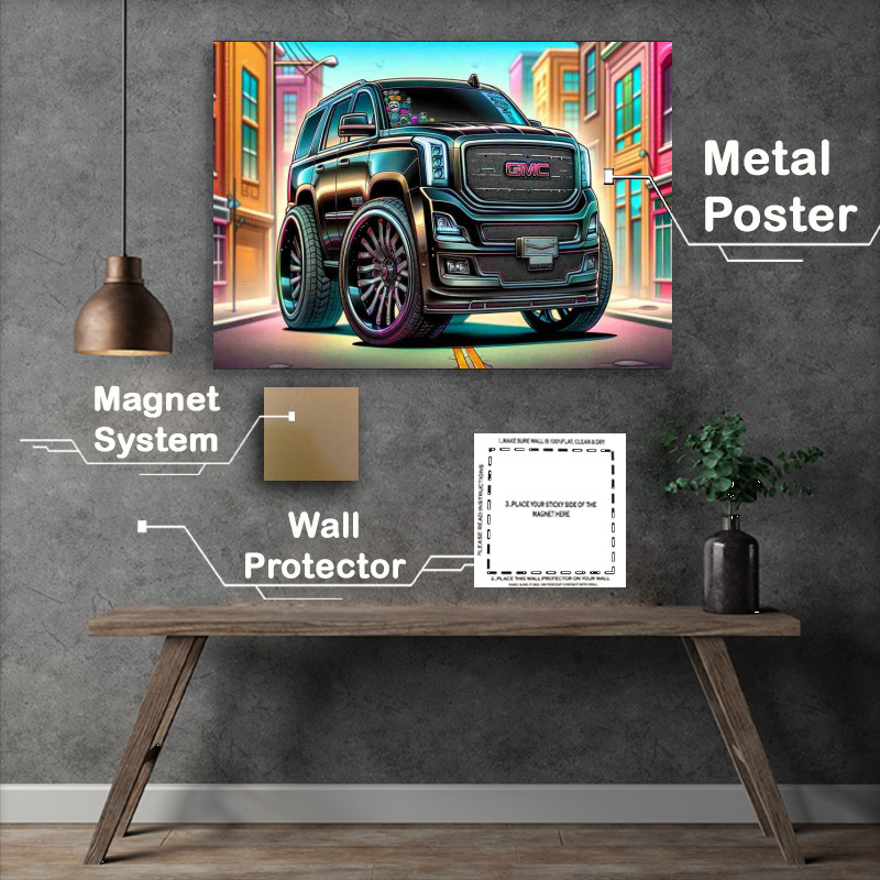 Buy : (GMC Yukon 4x4 Exaggerated Black Metal Poster)