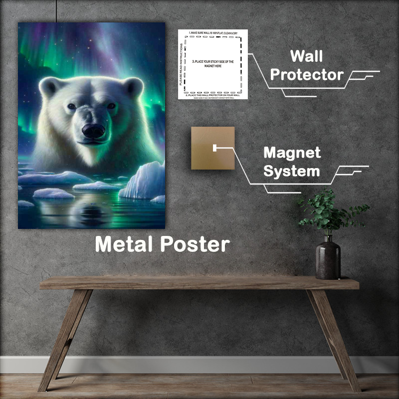Buy Metal Poster : (Northern Lights A Polar Bear on Ice Floes)