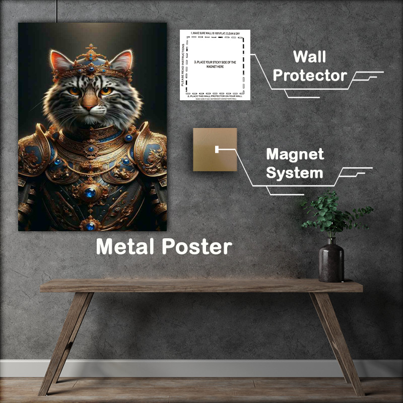 Buy Metal Poster : (Feline Monarch in Ornate Armor cat with a crown)