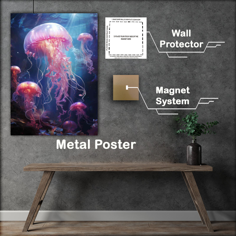 Buy Metal Poster : (Jellyfish coming up into the sunlight form the sea)