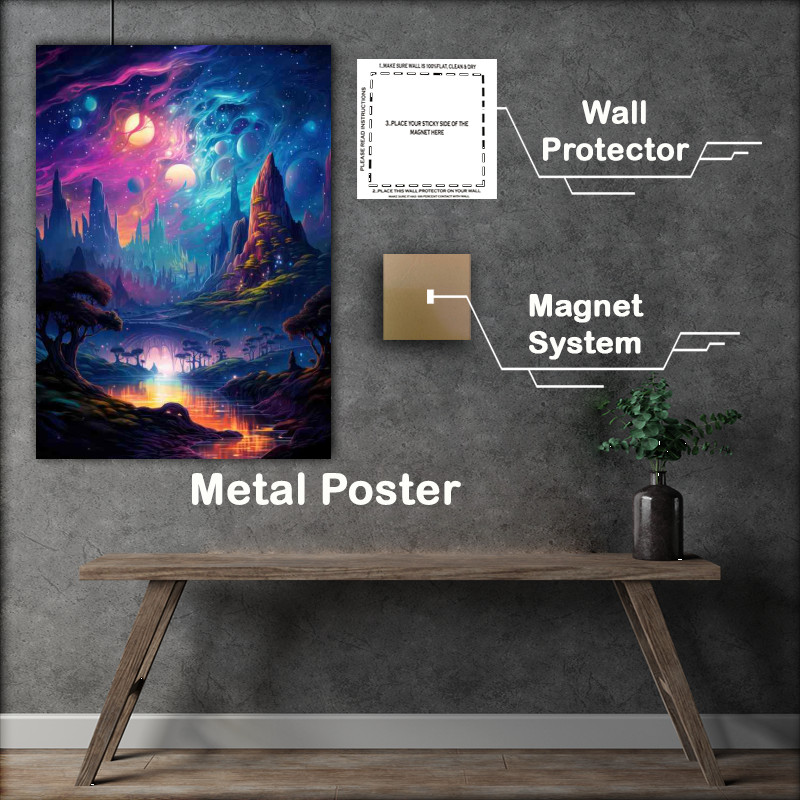 Buy Metal Poster : (Whimsical Worlds mountains and moonlit skies)