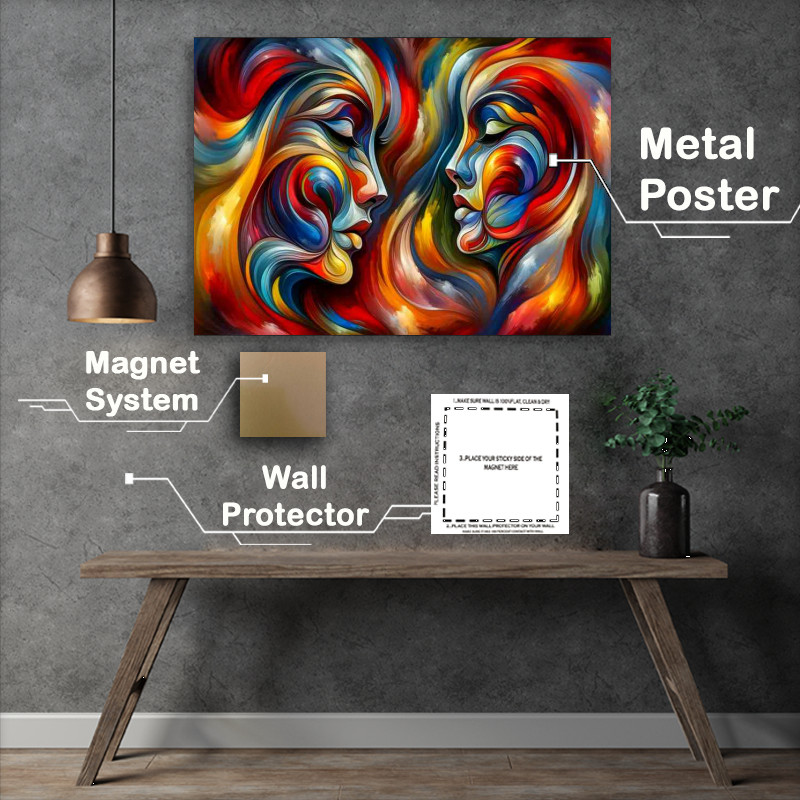 Buy Metal Poster : (Vibrant Abstract Faces Artistic Expression Painting)