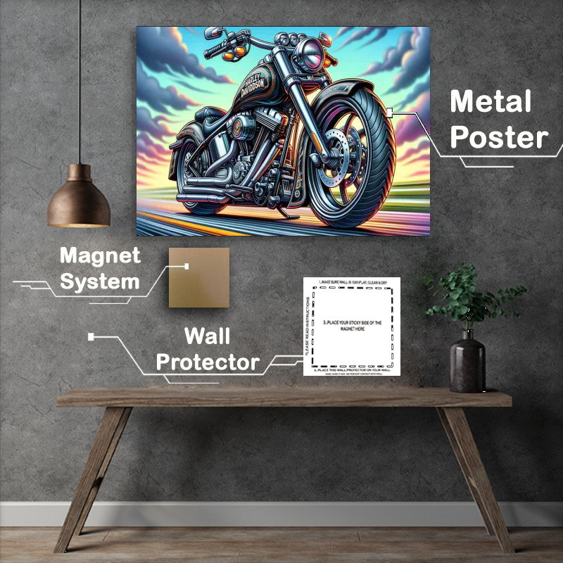 Buy Metal Poster : (Cartoon Harley Davidson Motorcycle Art cool)