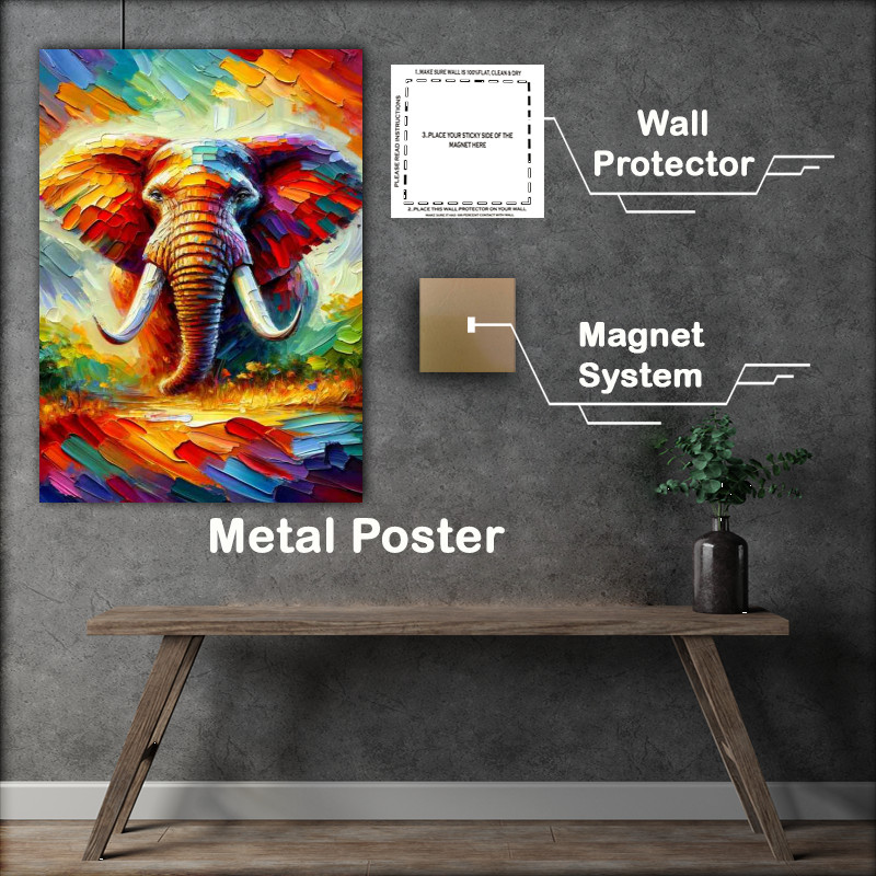 Buy Metal Poster : (Vibrant Elephant Majesty Palette Knife Art style)