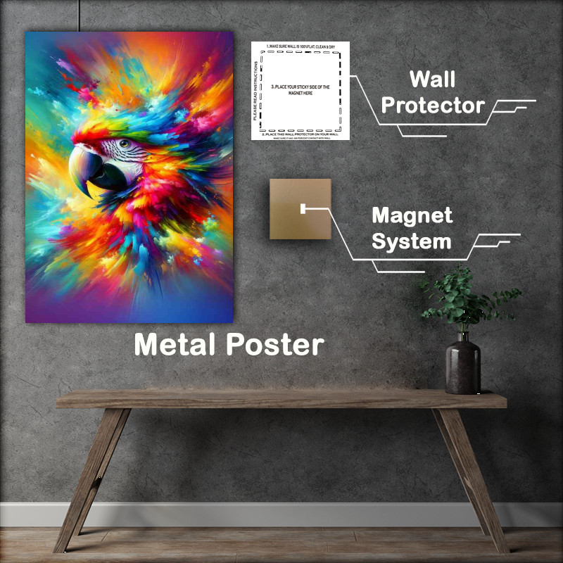 Buy Metal Poster : (Vibrant Parrot Splendor Abstract Color Explosion)